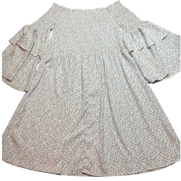 Shein Rouched Off the Shoulder Flare Sleeve Floral Long Tunic Size 2XL Boho - Picture 3 of 6